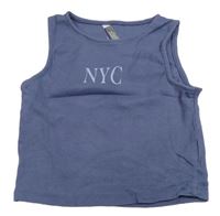 Modrý rebrovaný crop top s nápisom Primark