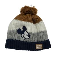 Modro-bílo-hnědá pruhovaná pletená podšitá čepice s Mickeym