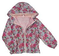 Ružová šušťáková jarná bunda s kvietkami a kapucňou Zeeman