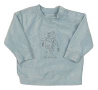 Svetlomodrá zamatová rebrovaná mikina s medvídkem Pú George