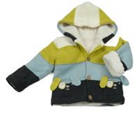 Barevný pruhovaný propínací zateplený svetr s kapucí Nutmeg