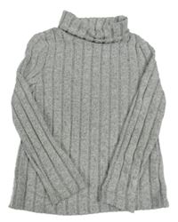 Sivý rebrovaný sveter s rolákom Shein