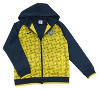 Tmavomodro-žltá prepínaci športová mikina s výšivkou a kapucňou Joma