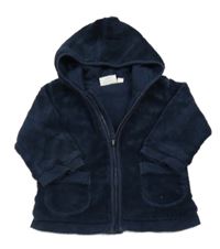 Tmavomodrá chlupatá propínací podšitá mikina s kapucí Feetje