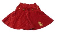Červená zamatová rifľová kolová sukňa s psíkom