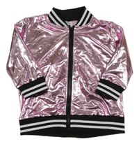 Svetloružová lesklá bunda s pruhovanými lemy Weissman