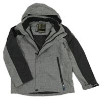 Šedo-černá šusťáková zimní bunda s nápisem a odepínací kapucí C&A