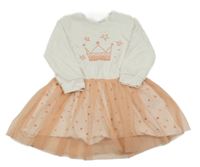 Bielo-broskvové bavlněno/tylové šaty s korunkami Lupilu