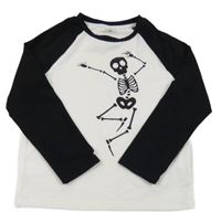 Bielo-čierne tričko s kostlivcem Shein