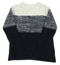 Čierno-sivo-tmavosivý pruhovaný vlnený sveter H&M