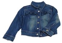 Tmavomodrá rifľová crop bunda s volánikmi Kiki&Koko