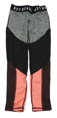 Sivo-čierno-oranžové športové legíny s nápismi H&M
