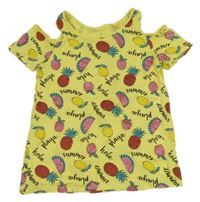 Žluté tričko s ovocem a průstřihy na ramenou C&A