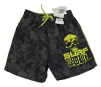 Nové - Antracitové plážové kraťasy s lebkami Matalan