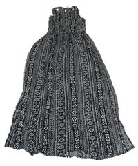 Čierno-biele vzorované dlhé šaty s rozparky Primark