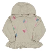 Béžová melírovaná peplum mikina s motýly a kapucňou Monsoon