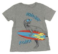 Sivé melírované tričko s dinosaurom Kids