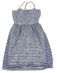 Světlemodro-tmavomodré pruhované čipkové šaty H&M