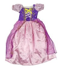 Kostým - Světlerůžovo-tmavofialové saténové šaty s purpurovou organzou