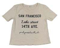 Smotanové rebrované crop tričko s nápismi H&M