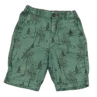 Olivové chino plátenné kraťasy s lodičkami a palmami H&M