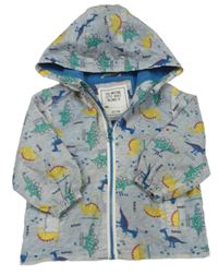 Modro-biela melírovaná šušťáková jesenná bunda s dinosaurami a kapucňou Matalan