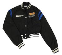 Černý šusťákový zateplený crop bomber s číslem a pruhy H&M