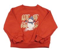 Červená oversize mikina so sněhuláčkem a nápismi zn. Next