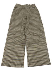 Béžovo-hnědo-černé kostkované široké kalhoty ZARA