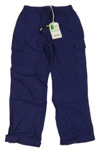 Nové - tmavomodré cargo lněné kalhoty Firetrap