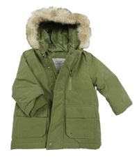 Khaki šusťáková zimní bunda s kapucí s kožešinou PRIMARK