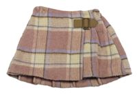 Starorůžovo-smetanovo-fialovo-hnedá kockovaná sukňa s přezkou Next