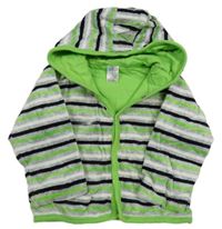 Sivo-čierno-bielo-zelená pruhovaná melírovaná zamatová prepínaci podšitá mikina s kapucňou Topomini