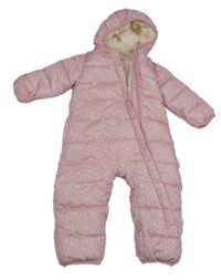 Ružová prešívaná šušťáková zimná kombinéza s kvietkami a větvičkami a kapucňou Lily & Dan