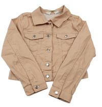 Pudrová tepláková rifľová crop bunda s golierikom H&M