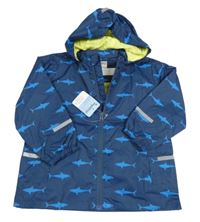 Nové - tmavomodrá šusťáková jarní bunda se žraloky a kapucí impidimpi