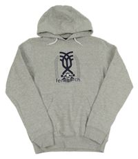 Šedá melírovaná teplá mikina s potiskem a logem a kapsou a kapucí fenchurch