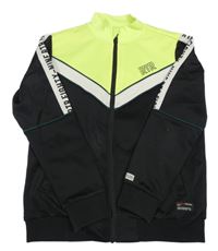 Černo-bílo-neonově zelená propínací sportovní mikina s nápisy RETOUR