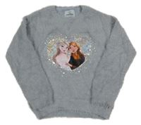 Světlemodrošedý chlpatý sveter s Frozen a srdíčkem z flitrů a trblietkami C&A