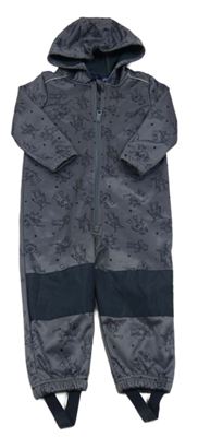 Tmavošedo/tmavomodrá softshellová kombinéza s roboty a kapucí lupilu