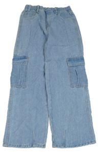 Svetlomodré cargo wide leg rifle SHEIN