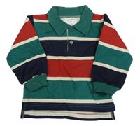 Šalvějovo-tmavomodro-červeno-biela pruhovaná mikina s golierikom