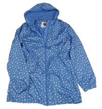 Modrá šusťáková jarní parka s bílými kytičkami a kapucí F&F