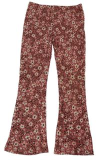 Staroružové vzorované kvetované rebrované flare nohavice btween