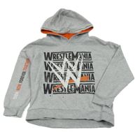 Sivá melírovaná oversize mikina s logem - Wrestler a kapucňou