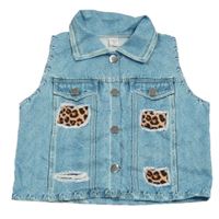 Modrá vesta riflového vzhledu so vzorom SHEIN