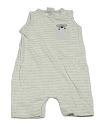 Bielo-sivý pruhovaný melírovaný kraťasový overal s koalou a vreckom Sprout