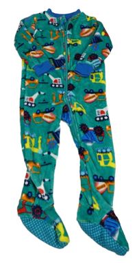 Zeleno-modrá plyšová kombinéza se stavebními stroji St. Bernard