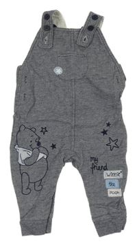 Tmavomodré melírované laclové tepláky s Pú a kapsou George