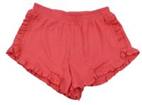 Červené melírované teplákové kraťasy s volánikmi